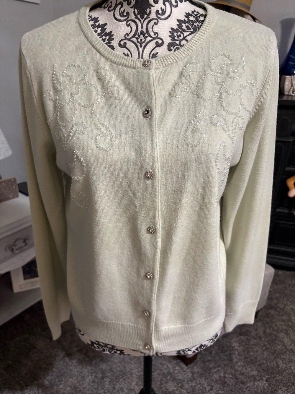 Classic Women's Embellished Button-Up Sweater